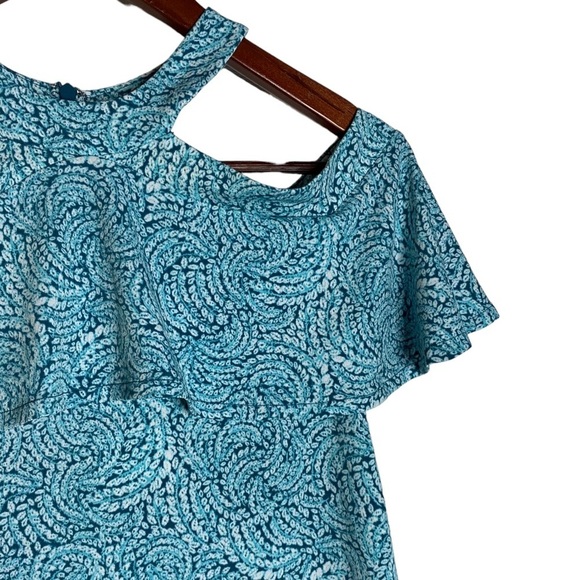 Michael Michael Kors Cold Shoulder Ruffled Halter Turquoise White Top XS - Picture 10 of 16